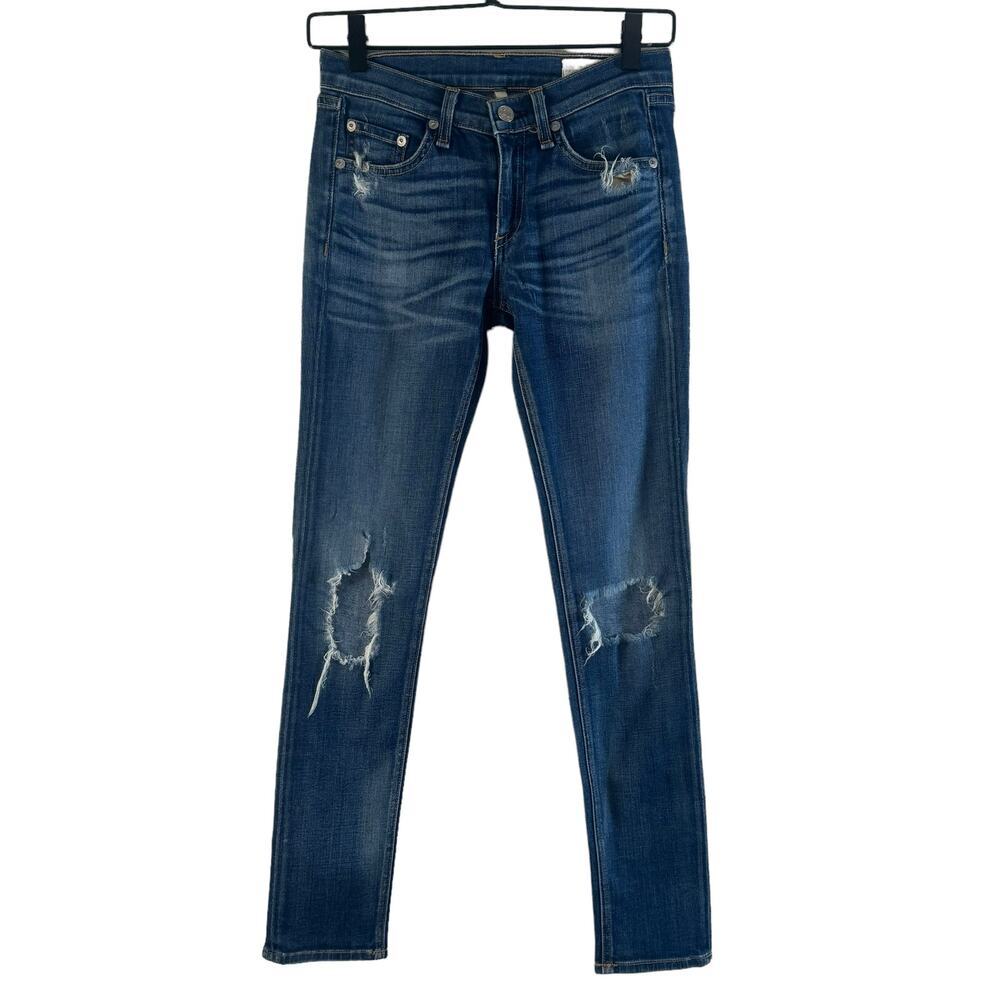 Rag & Bone Womens Capri Jeans Med Wash Distressed Skinny Low Rise Stretch 24